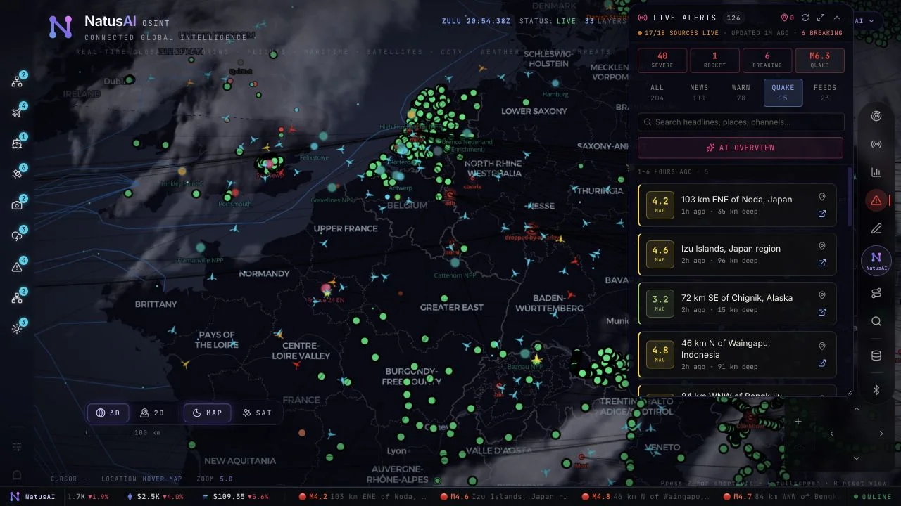 Vyšetřovací zobrazení v demu OSINT