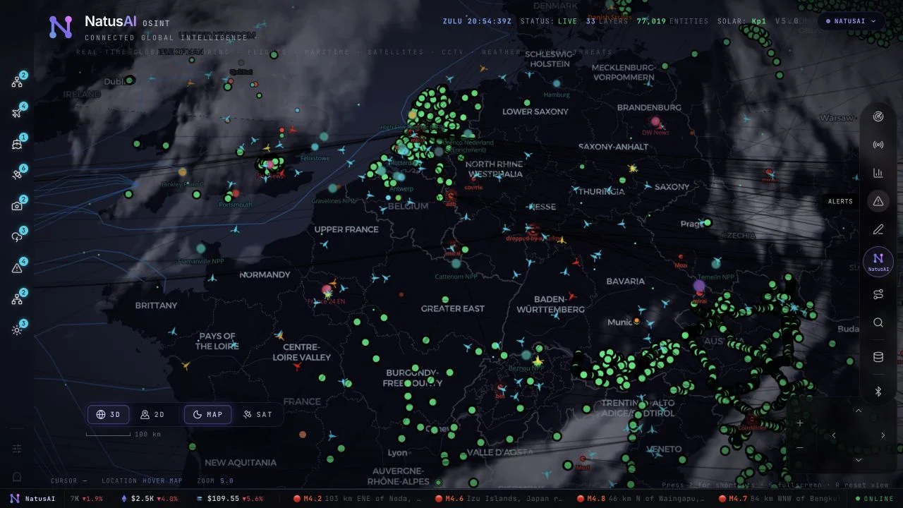 Přehled dema OSINT s mapovými vrstvami