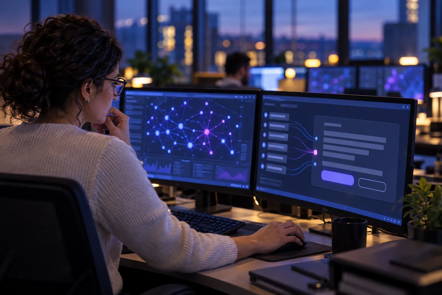 An analyst reviewing an AI-suggested action and its sources on screen before approving it