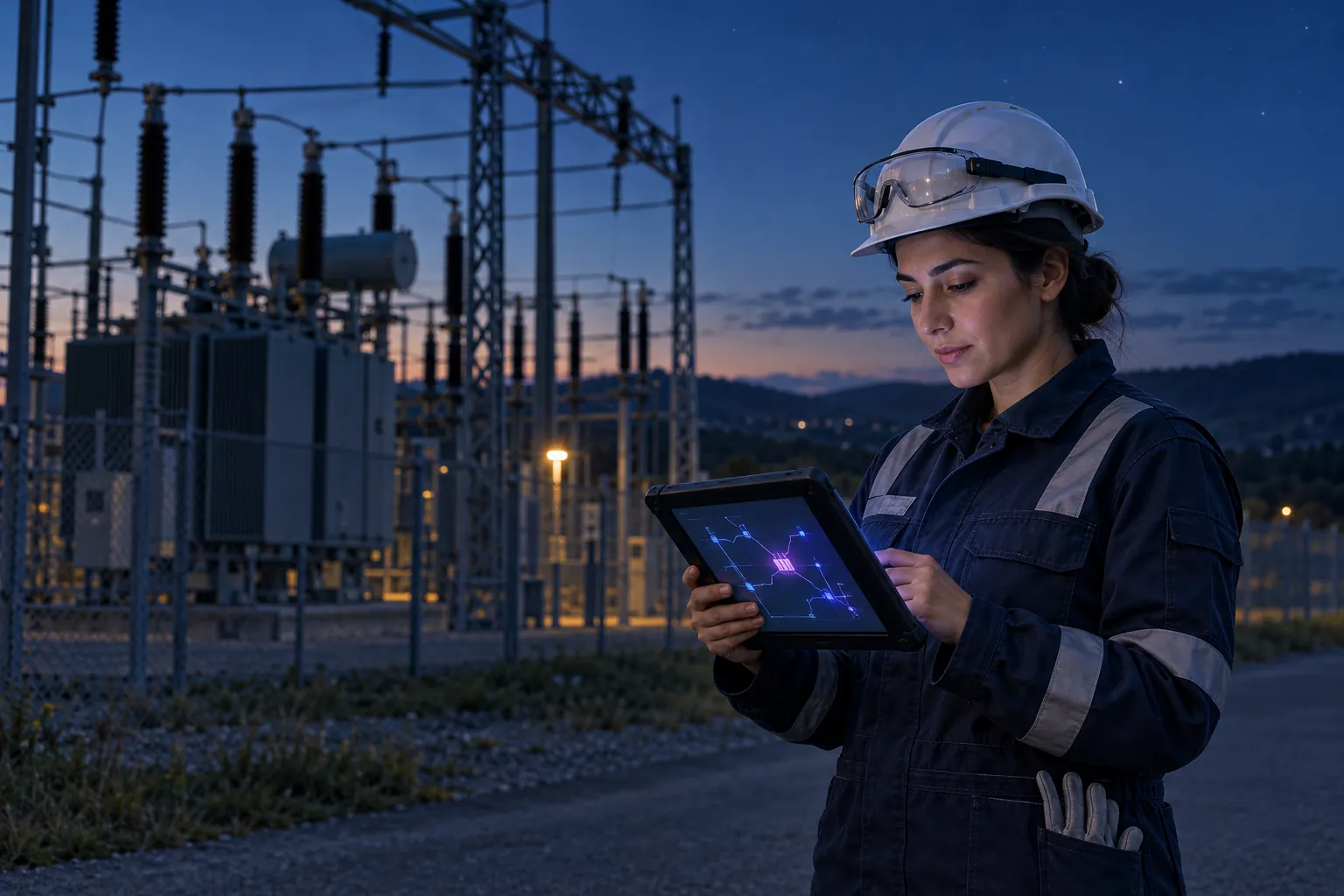 Engineer on site checking live equipment data on a tablet