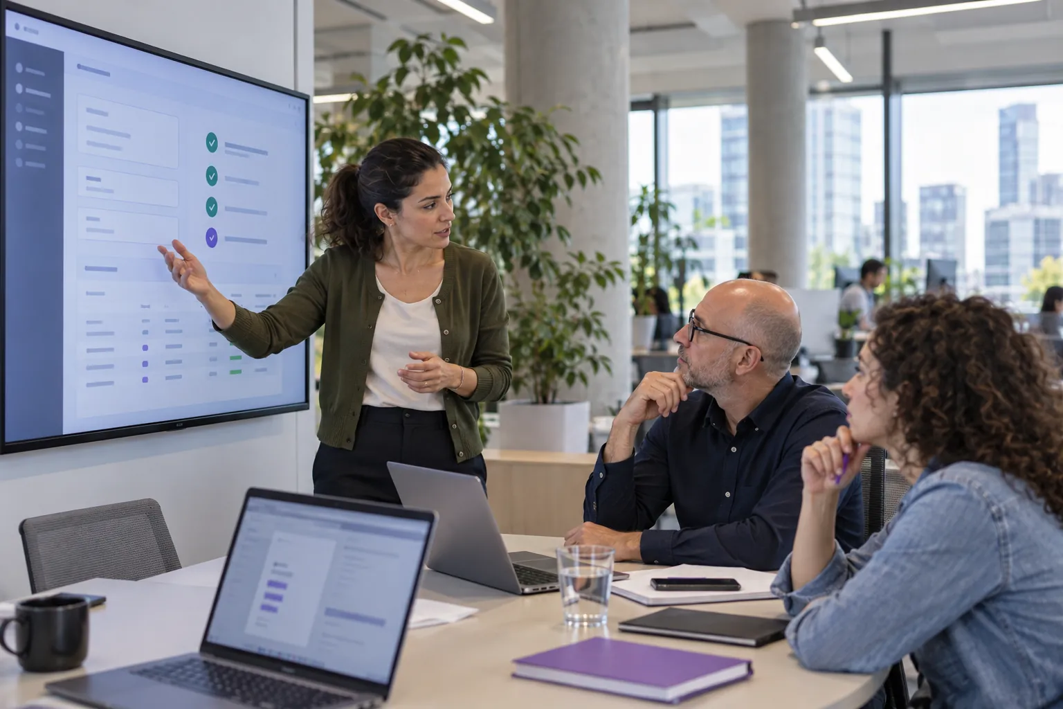 A product owner, a security officer and an analyst reviewing an internal app before release (illustrative image)