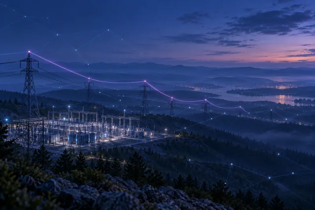 Conceptual electricity grid with connected points of light