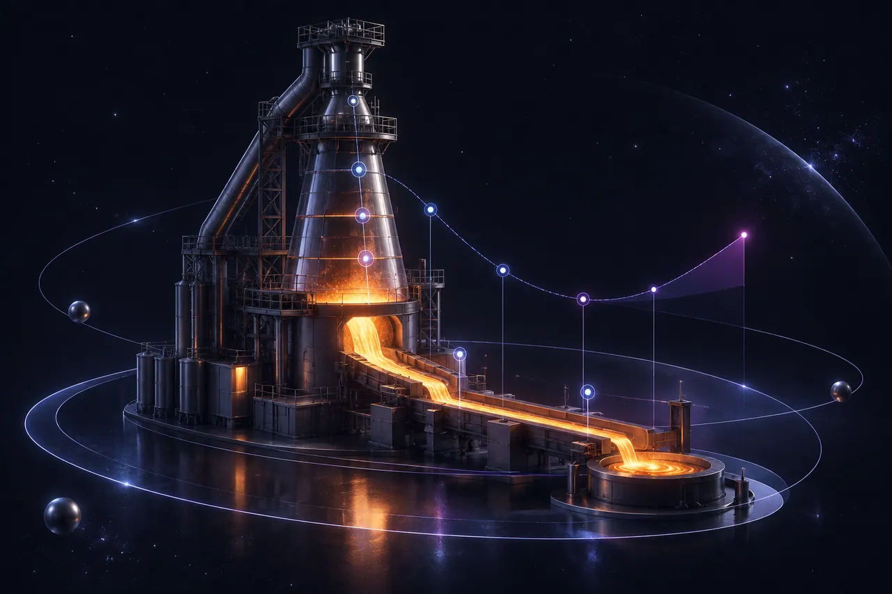 Conceptual steel production signals connected around a furnace process