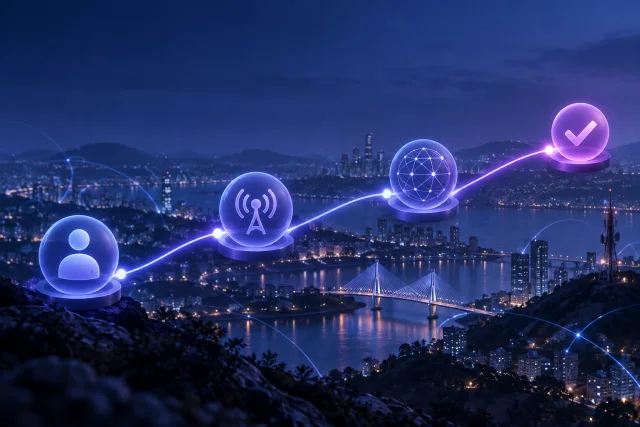 Conceptual telecommunications network with connected service points